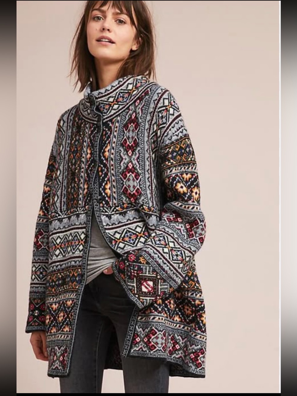 Anthropologie Oslo Wool/Alpaca Sweater Coat Aldomartins,Boho Chic Cardigan, L-XL